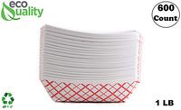 600ct Heavy Duty Disposable Paper Food Tray (1 LB) - Red Check Food Tray, USA MADE, Recyclable, Biodegradable, Compostable, Great for Picnics, Carnivals, Party, Camping, BBQ, Restaurants, Fries