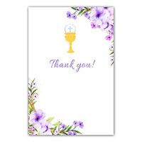 30 Blank Thank You Cards Notes Communion Purple Floral + 30 White Envelopes