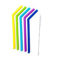 10" Heavy-Gauge Silicone Reusable Drinking Straws with Hygienic Brush, Set of 5