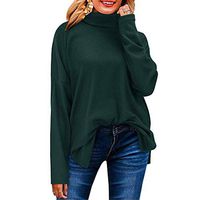 Meikosks Women's Hight Neck Tops Solid Long Sleeve T Shirt Basic Pullover Oversized Tunic Army Green