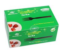 GreenWorks 100% Compostable CPLA Disposable Forks, 100 Count Heavyweight Biodegradable Bio-Based Plastic Fork