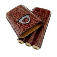 AWEIDRS Cigar Humidor ，Mini Portable Cigar Set with Cigar Cutter High-Grade Leather，Cigar Set with Cigar Knife Leather Brown Crocodile Pattern Portable Travel wear
