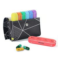 Pill Organizer,LIZIMANDU Weekly Travel Pill Case Box Medication Reminder Daily AM PM, Day Night 7 Compartments,for 4 Times A Day, 7 Days a Week-Includes Leather PU Carrying Case (Black Fragment)