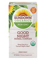 Sundown Organics Good Night Herbal Complex, Sleep Aid with Valerian Root for Occasional Sleeplessness,* Gluten Free, 100% Non-GMO, 30 Tablets