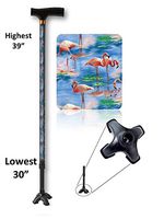 Walking Cane Adjustable T Handle with Footed Cane Tip Pink Flamingo Design