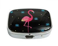 XUTAI Custom Personalized Square Stainless Steel Silver Glass Travel Pill Case Vitamin Decoration Box (Pink Flamingos Water Lilies Lotus)
