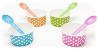 Rainbow Paper Polka Dot Ice Cream Cups 6 oz (qty 40) & Matching Plastic Spoons (qty 40) Set (by BrightandBold)