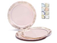 " OCCASIONS" 40 Plates Pack, Vintage Party, Disposable Wedding Party Plastic Plates (10.25'' Dinner Plate, Portofino in Light Pink & Gold)