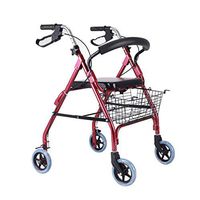 F&T Aluminium Four Wheeled Rollator Walking Aid,Folding Rollator Walking Frame with Seat & Shopping Basket, Three Gears Can Be Adjusted High,Light and Safe Design, (Color : Red, Size : 7.87in)