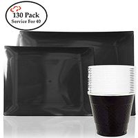 Tiger Chef 130-Pack Black Heavy Duty Rectangular Disposable Party Supplies Set. Service for 40 Guests includes 40 9-inch Dinner Plates, 40 7.5-inch Dinner Plates 50 9-Ounce Cups