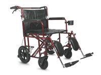 Medline Heavy Duty Bariatric Transport Chair, Extra Wide 22" Seat, Permanent Full-Length Arms, Elevating Legrests, Red Frame