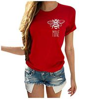 Women's Casual Short Sleeve Round Neck Loose Tunic T Shirt Blouse Funny Bee Graphsic T-Shirt Plain Basic Tee Tops