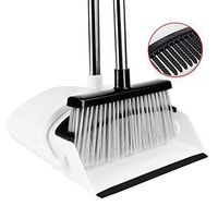 Broom and Dustpan Tiumso Dust pan Broom Set with Upgrade Combo and Sturdiest Extendable Long Handle,4 Layers Bristles,Upright Standing for Garden, Home, Office, Kitchen, Lobby(White)