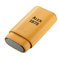 Personalized Burgos Yellow Leather 3-Cigar Case with Free Two Line Text Printing