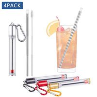Telescopic Straw, TUMPLIK Foldable Metal Straws with Transparent Case 4 Pack Reusable Straws Collapsible, Portable Stainless Steel Straw with Silicone Tip & Clean Brush for All Cups (Upgraded Version)