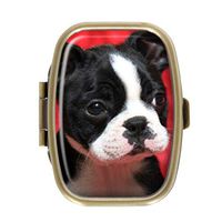 Cute Boston Terrier Rectangular Bronze Pill Box Case Pocket Medicine Tablet Holder Organizer Pill Decorative Box Case Wallet Purse Pocket