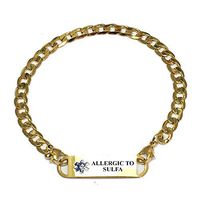 Pre-Engraved Gold Plated Curb Link"Allergic to Sulfa" Medical ID Bracelets for Women