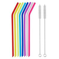 10 PCS - Regular Size Silicone Straws with 2 Cleaning Brushes, Tifano Extra long Flexible Coffee Drinking Standard Size Straws Fit for 30 20 oz Yeti Tumbler and Mason Jars - BPA FREE No Rubber Taste