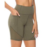 Kiyotoo Women's High Waist Workout Yoga Shorts with 2 Side Pockets Running Yoga Shorts, Stretch Tummy Control Athletic Short Army Green