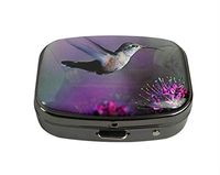 XUTAI Custom Personalized Square Stainless Steel Gun Silver Glass Travel Pill Case Vitamin Decoration Box (Hummingbird-B)