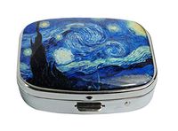 LCTCKP Custom Fashion Square Glass Silver Pill Case Decorative Metal Western Medicine Tablet Container Box (Vincent Van Gogh)