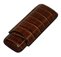 2 Cigar Case - Brown Crocodile PU Leather