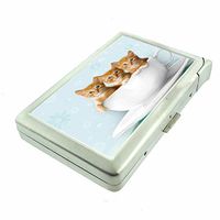Cigarette Case with Built in Lighter Silly Cat Kitten S25 Smoking King Size Cigarettes Silver Metal Wallet 4" X 2.75" RFID Protection
