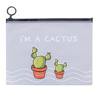 Cactus Pattern Transparent Student Pencil Pen Case Cosmetic Pouch Pocket Brush Holder Makeup Bag for School Officce (B)