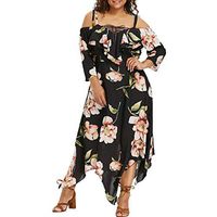 LISTHA Boho Cold Shoulder Maxi Dresses Plus Size Women Floral Long Sleeve Dress