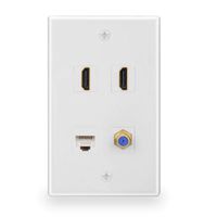 BATIGE Coaxial TV Cable F type RJ45 Cat6 Ethernet HDMI Keystone Compose Wall Plate (1 F-Type & 1 CAT6 & 2 HDMI)