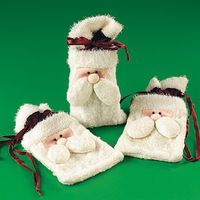 PLUSH SANTA DRAWSTRING BAGS (1 DOZEN) - BULK