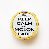 RhyNSky Molon Labe Come and Take Them Mini Gold Portable Pocket Purse Pill Box Case Pillbox, 3 Compartments -288