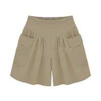 Meikosks Womens Summer Loose Hot Pants Plus Size Shorts with Pockets Lady Casual Bottoms Pants Khaki