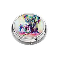 Rex Parker Pill Box -Compact 3 Compartment Medicine Case, Pill Box for Pocket or Purse(Color Oil Painting Elephant Pattern)，Circular