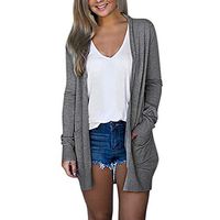 Meikosks Ladies Pockets Outerwear Long Sleeve Cardigan Plus Size Loose Coat Solid Blouses Gray