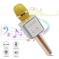 Leyeet Wireless Bluetooth Karaoke Microphone Speaker Handheld USB Rechargeable Mic Music Player (Color : Gold)