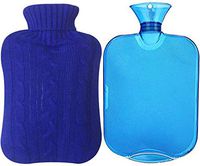 Classic Rubber Transparent Hot Water Bottle 2 Liter - Portable, Reusable with Knit Cover - Blue