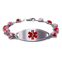 My Identity Doctor - Custom Engraved Medical ID Bracelet for Women - 1.2cm Steel, Glass Hearts - Red - Wrist Size 6 Inch