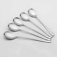 5pcs 304 Stainless Steel Long Handle Spoons Tea Coffee Dessert Spoon Teaspoon set Korean Style Round Soup Dinner Tablespoon 8''