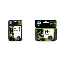 HP 64 Black and High Yield Tri-Color Ink Cartridges (N9J91AN, 3YP22AN) 3 Cartridge Bundle