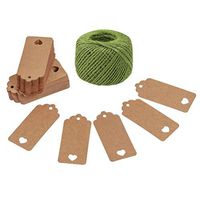 Lwestine 100pcs Hollow Heart Kraft Paper Gift Tags, With 50m Green Twine Jute, Khaki Jewelry Support Cards, Wedding Party Favours