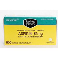 Berkley and Jensen Safety Enteric Coated Aspirin Low Strength Aspirin Regimen 81mg (NSAID) Per Tablet 500 Tablet Bottle