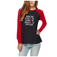 Women's Casual Raglan Sleeve Lettering Print Long Sleeve T-Shirt Top Blouse (Black, S)