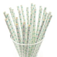 Homeford Firefly Imports Small Dots Paper Straws, 7-3/4-Inch, 25-Pack, Light Blue/White, 7-3/4"