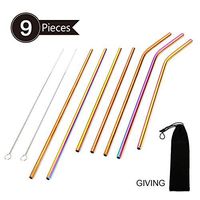 7-Pack Stainless Steel Metal Straws with MultiColor add 2 Cleaning Brushes and 1 Black Carry Bag,Reusable Drinking Straws For 30oz/20oz Tumblers Rumblers Cold Beverage.