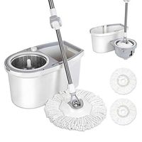 BOOMJOY Spin Mop Bucket Floor Cleaning, 51" Stainless Steel Adjustable handle with 2 Replacements Microfiber Mop Heads, Separable bucket