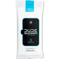 DUDE Shower Body Wipes 8 Count Pack Unscented Naturally Soothing Aloe and Hypoallergenic, Portable Travel-Sized Individual Soothing Cleansing Cloths for Men