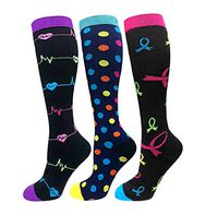 HHMAI Compression Socks,Graduated 20-30 mmHg Knee High Stocking,Best for Running,Medical,Sports,Flight Travels, 3 Pairs (Black Ripple & Dots & Ribbon, S/M)
