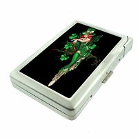 Irish Pin Up Girls Ireland Lady Luck D6 Cigarette Case Lighter Smoking King Size Cigarettes Silver Metal Wallet 4" X 2.75" RFID Protection
