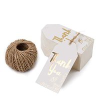 WRAPAHOLIC Gift Tags with String - 100PCS White Kraft Thank You Paper Tags with 100 Feet Natural Jute Twine for Wedding, Baby Shower, Party Favors